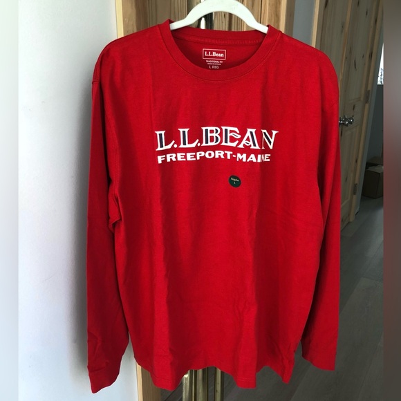 NEW LLBean Carefree Unshrinkable Red Logo Long Sleeve Tee - Picture 3 of 7